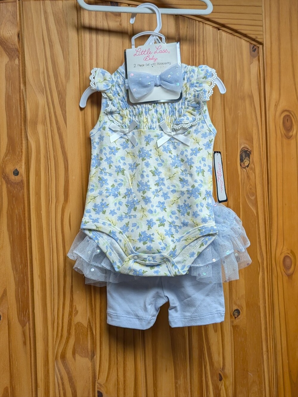 Little Lass Yellow & Blue Floral Tutu Romper Set with White Bow